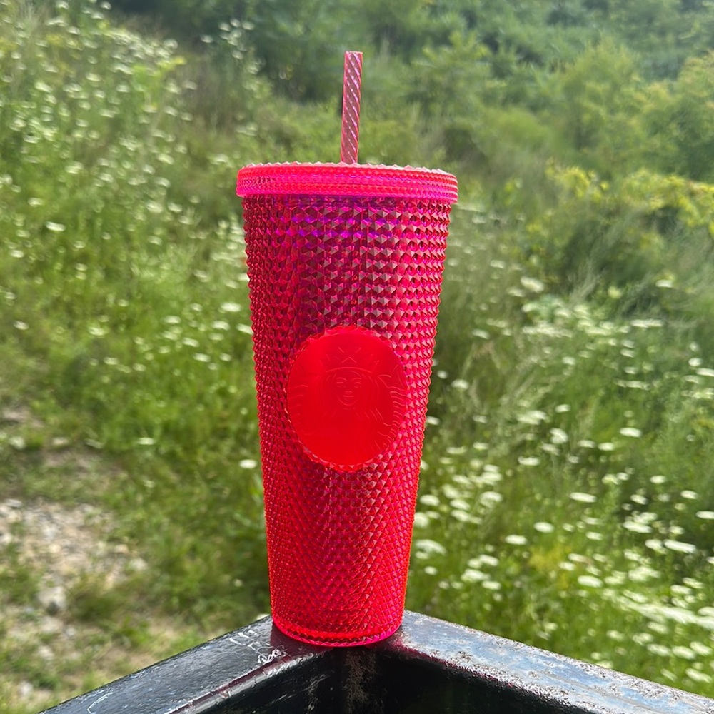 Red Textured Tumbler with Straw